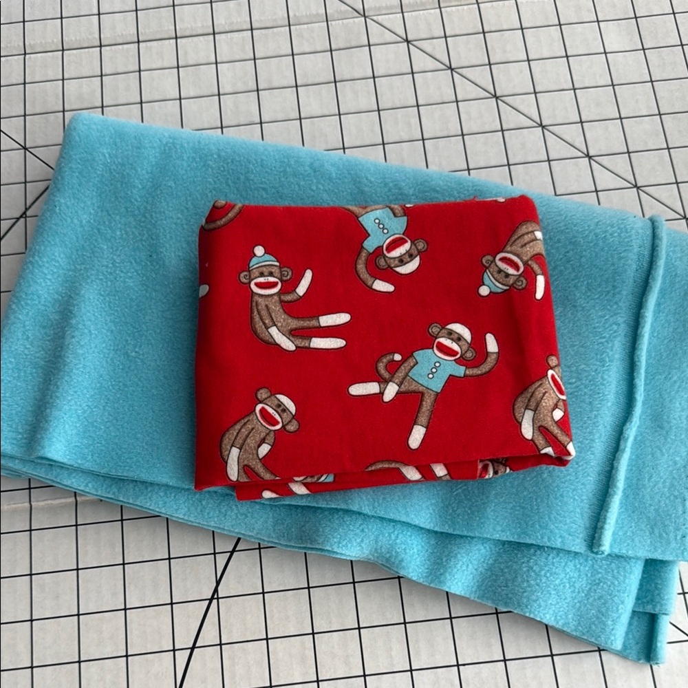 Flannel/Fleece Fabric Bundle – Blue Solid & Sock Monkey Print